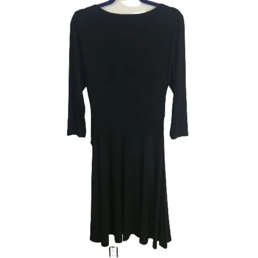 Lauren Ralph Lauren Classic Black Faux Wrap Buckle Waist Midi Dress Size 10